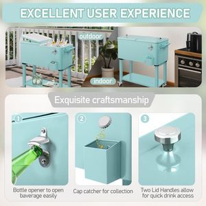 Nevera Portátil con Ruedas de 80 Cuartos, Enfriador de Bebidas con Bandeja de Almacenamiento Inferior y Abrebotellas para Fiestas y Eventos en el Patio - Product Image 2