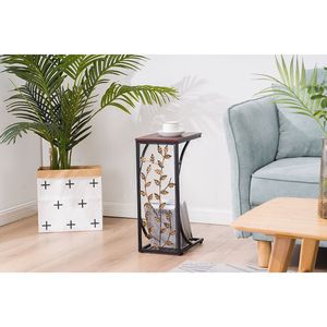 Tavolino da Caffè in Ferro con Motivo a Foglie 54*30.5*21CM, Comodino Elegante Marrone - Product Image 5