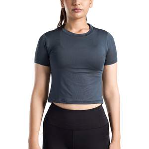 Camiseta Deportiva Corta para Mujer, Cuello Redondo, Manga Corta, Ajustada, Elástica, para Gimnasio, Entrenamiento, Running, Yoga, Transpirable - Product Image 1