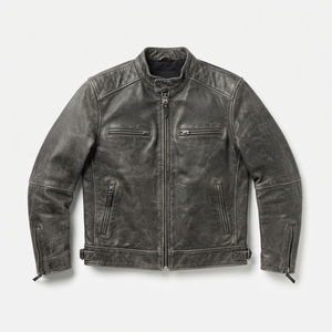Men's Genuine Leather Motorcycle <b>Jacket</b> Moto Biker Style Turn-down Collar Zipper Closure Autumn Regular Fit Solid Color - Product Image 1
