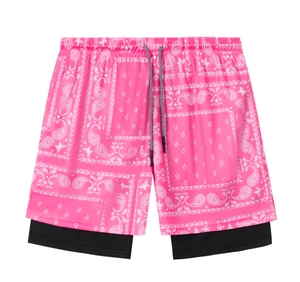 2026 Custom Men's Plus Size <b>Mid</b> Canvas Double <b>Layer</b> Summer Paisley Mesh Basketball Shorts 5 Inch Private Label Solid Pattern - Product Image 1