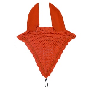 LONG TIE DOWN HORSE <b>FLY</b> VEIL EAR BONNET COTTON <b>NET</b> HOOD CROCHET HANDMADE COLOUR ORANGE - Product Image 3