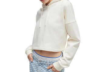 OEM personalizado de peso pesado 420 GSM de gran tamaño Crop Hoodie sudaderas para mujeres niñas con lentejuelas frente Logo Puff estampado Crop Tops - Product Image 4