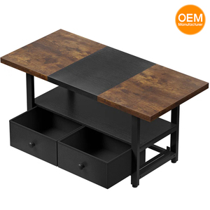 โต๊ะกาแฟไม้อเนกประสงค์แบบชนบทโต๊ะค็อกเทลไม้ขนาดเล็กพร้อมที่เก็บอเนกประสงค์และกรอบสไตล์อุตสาหกรรม - Product Image 1
