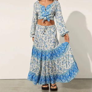 Women Floral Printed Polyester Top and <b>Long</b> <b>Skirt</b> Manufacturer - Product Image 1