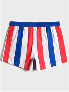 Shorts de Baño para Hombre, de Secado Rápido, con Rayas Rojas, Blancas y Azules, Cintura Media, Cordón Ajustable, Estampado por Sublimación - Product Image 2