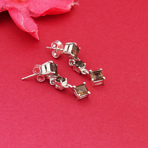 Hermosos y Elegantes Pendientes Colgantes de Cuarzo Ahumado Hechos a Mano, Pendientes de Plata de Ley 925 para Mujeres y Niñas, Ideales para Fiestas - Product Image 4