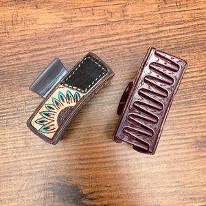 Hand <b>Tooled</b> Leather Cowgirl Hair <b>Clip</b> Genuine Cowhide Western Hair Accessory Fashionable Hair <b>Clip</b> for Women Wholesale Available - Product Image 6