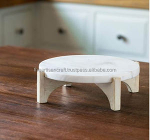 Présentoir à gâteaux en marbre Présentoir à desserts rond avec piédestal Plateau de service élégant pour décoration de table de cuisine de fête d'anniversaire de mariage - Product Image 3