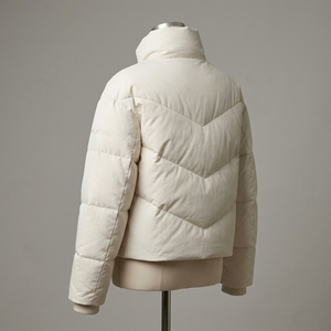 Unisex <b>White</b> Puffer <b>Jacket</b> Stand Collar <b>Short</b> Length Windproof Polyester Wadding Winter Casual Zipper Closure - Product Image 2