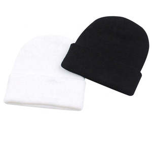 Unisex Solid Color Beanie Hat 100% Acrylic <b>Winter</b> Warm <b>Cap</b> Casual Style for Adults Black and White Knitted Hat - Product Image 2