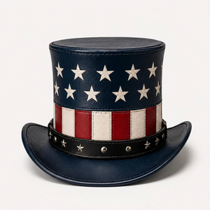 Sombrero de Cuero Patriótico Hecho a Mano de Primera Calidad, Estilo Rodeo Occidental con Estrellas y Rayas, AFSAR SPORTS Unisex Cuatro - Product Image 4