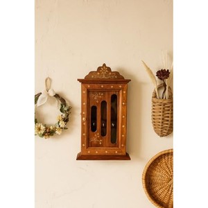 <b>Walnut</b> Pine Vintage Key <b>Cabinet</b> Wall Mount Wooden Storage Holder Wholesale - Product Image 4