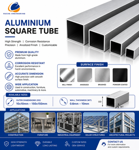 Tube carré en alliage d'aluminium extrudé Rucha Engineering, surface brossée, finition usinée, tempérisation T6, série 6000, 95-100 HB, automobile - Product Image 2