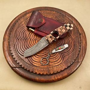 Cuchillo de acero de Damasco con hoja recta de 0.6mm de grosor y mango de madera, cuchillo de camping, cuchillos de bolsillo en venta. - Product Image 3