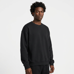 Sweat-shirt unisexe noir surdimensionné à col rond, manches régulières, couleur unie, pull décontracté, 100% coton tricoté, vêtement d'automne - Product Image 2
