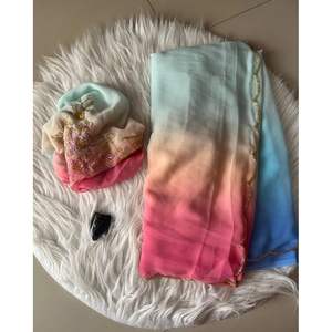 FANTAISIE GEORGETTE TRAVAIL À LA MAIN BORDER SAREE AVEC CHEMISIER NON COUDU MULTI - Product Image 1