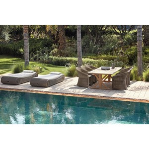 Contemporary Rattan <b>Sun</b> <b>Lounger</b> <b>With</b> Polyester <b>Cushions</b> Outdoor Furniture Modern Design Armless Durable Patio Seating - Product Image 2