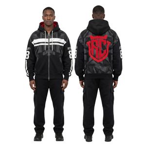 Ensemble deux pièces personnalisé avec logo, en molleton thermique respirant et à séchage rapide, pour homme, grande taille, pour le fitness, la gym, ou comme survêtement décontracté uni. - Product Image 1