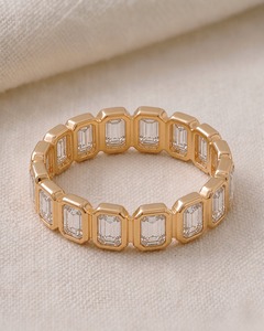 14K Solid Gold Emerald Cut Diamond Eternity <b>Ring</b> <b>Men</b> Classic Engagement Band - Product Image 3