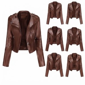 Chaqueta de Moto con Capucha de Cuero Sintético Rosa, Cierre de Cremallera, Diseño con Cinturón, Estilo Otoñal para Mujer - Product Image 3