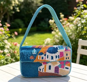 Sac à bandoulière brodé de perles abstraites rose et orange, pochette de soirée élégante pour femme - Product Image 2