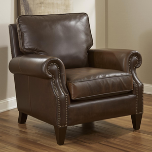 Sillón de Cuero Genuino de Calidad Premium, Silla de Acento Tapizada Tradicional con Brazos Enrollados y Detalles de Tachuelas para Sala de Estar - Product Image 1