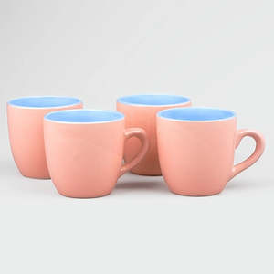 Glossy Dual Toned Glazed Ceramic Tea <b>Cup</b> Set of 6 Microwave Safe Stoneware Mugs for <b>Camping</b> - Product Image 5