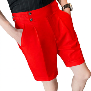 Shorts blancs taille haute pour homme en coton Oxford uni, décontractés et élégants, avec braguette boutonnée et anti-plis - Product Image 2