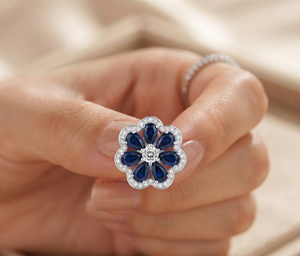 Blue Sapphire Flower <b>Stud</b> <b>Earrings</b> 925 <b>Sterling</b> <b>Silver</b> Rhodium Plated Floral <b>Earrings</b> for Women Gift Wedding Party - Product Image 5