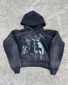 Sweat à capuche noir vintage personnalisé avec impression d'art renascentiste, coupe oversize, streetwear premium, pull à capuche OEM ODM - Product Image 1