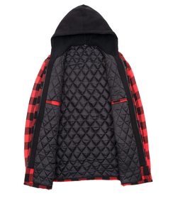 Men's Thick Sherpa Lined Canvas Checkered <b>Flannel</b> Hoodie Shirt <b>Jacket</b> with Hand Pockets Stand Collar Streetwear Patchwork Design - Product Image 1