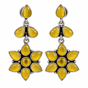 Pendientes Colgantes de Plata Oxidada con Ónix Amarillo, Diseño Floral Vintage y Corte de Pera |   Boda de Mujeres |   Venta al por Mayor Directa de Fábrica | - Product Image 2