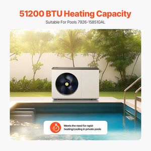 ปั๊มความร้อนไฟฟ้า 51200 BTU สำหรับสระว่ายน้ำ เสียงเบา ให้ความร้อนและความเย็น เหมาะสำหรับสระว่ายน้ำเหนือพื้นดิน 7926 15851GAL สำหรับเครื่องทำความร้อนสระว่ายน้ำ - Product Image 2