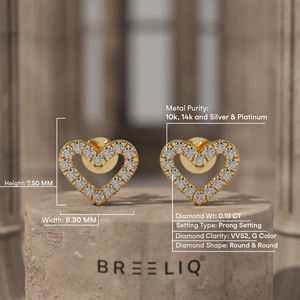 Pendientes de Diamantes en Forma de Corazón de Oro Blanco de 14K de Lujo, Elegantes Pendientes de Diamantes con Corte Redondo y Engaste Pavé, Románticos - Product Image 6