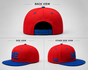 Gorra Snapback Más Demandada, Roja y Azul, con Bordado 3D ME, 6 Paneles, Ajustable, Unisex, Estilo Urbano - Product Image 3