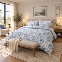 Parure de lit Maison Blue and Green avec 2 taies d'oreiller, imprimé floral classique, 100% coton, 150 fils/cm², qualité A, toutes saisons
