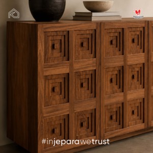 Custom-design Solid Teak Wood <b>Console</b> Cabinet Geometric Carving Sideboard Contemporary Modern Home Furniture for Living Room - Product Image 2