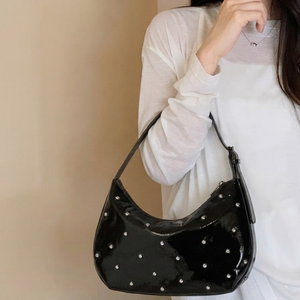 Black Waterproof PU Arm <b>Bag</b> <b>Silver</b> Rivets Zipper Closure Single Strap Fashion Women's Shoulder Smooth Surface Daily Life Use All - Product Image 5