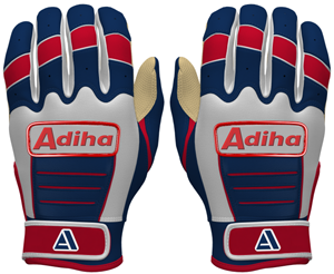 Gants de frappe de baseball en cuir de qualité supérieure, légers, durables, antidérapants, avec fermeture auto-agrippante, bleu marine et blanc. - Product Image 1