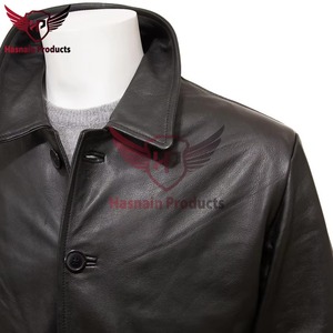 Mens Real Black <b>Leather</b> Car Coat Casual Button Up <b>Blazer</b> <b>Jacket</b> Cowhide Trench Formal Business Custom Winter Warm Fashion Styles - Product Image 2