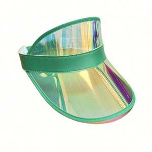 Chapeau de soleil d'été pour l'extérieur, en plastique transparent, style laser, chapeau de plage en PVC, visière vide de couleur vive - Product Image 6