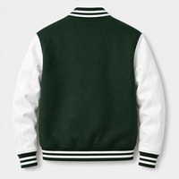 Vestes Varsity Vertes pour Hommes Style Preppy Logo H Brodé Col Revers Coupe Classique Vêtement d'Automne Coton Polyester