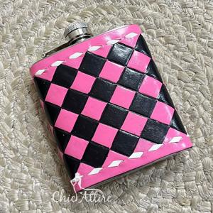 Nouvelle gourde à liqueur personnalisée faite à la main en cuir véritable à motif à carreaux, gourde à liqueur de poche en acier inoxydable portable pour cadeau - Product Image 1