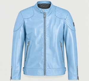 Men Genuine Leather <b>Jacket</b> Motorcycle Outerwear Vintage Cafe <b>Racer</b> Biker Winter Coat Waterproof Windproof Casual Zip Up OEM - Product Image 6