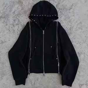 Ensemble de survêtement hiver délavé à l'acide avec strass, accents décoratifs scintillants et veste à capuche zippée à imprimé pois brillants - Product Image 4
