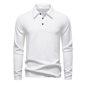 Polo en tricot noir à manches longues pour homme, couleur unie, col rabattu, pull-over - Product Image 3