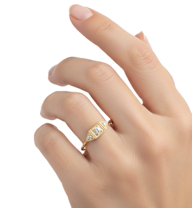 แหวนเพชรสามเม็ด แหวนเพชรแล็บ ทองคำแท้ 18K สีเหลืองทอง วินเทจ ทรงกลมเจียระไนแบบบริลเลียนท์ แหวนเพชรแล็บสำหรับงานแต่งงาน - Product Image 6