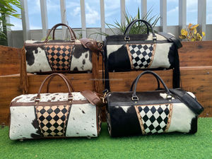 Mode personnalisée grande capacité en cuir de vachette véritable Sport Fitness sac polochon à carreaux 2 pièces Combo Set pour hommes et femmes - Product Image 4