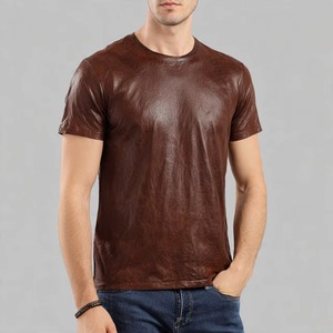 T-shirts en cuir pour hommes, poids lourd, prix bas, haute qualité, tricotés, coupe classique, col rond - Product Image 6